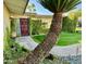 Lush front yard featuring a mature sago palm, green lawn, and meticulously manicured landscaping at 4800 N 68Th St # 104, Scottsdale, AZ 85251