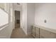 Bright hallway with neutral walls, carpet flooring, a window, and a storage unit at 6804 E Lyra Dr, Scottsdale, AZ 85257