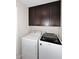 This laundry room features a washer, dryer, and overhead storage at 1966 E Pebble Beach Dr, Tempe, AZ 85282