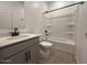 Bathroom with a shower-tub combination, gray vanity with countertop, and modern fixtures at 47734 W Moeller Rd, Maricopa, AZ 85139