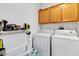 Laundry room features cabinets, shelf, side-by-side washer and dryer and a laundry basket at 6960 W Peoria Ave # 29B, Peoria, AZ 85345