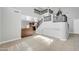 Spacious living room with neutral walls, tile flooring, and a staircase with dark wood railing at 913 W Juanita Ave, Gilbert, AZ 85233