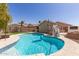 Backyard pool featuring a slide, patio and surrounding greenery, ideal for outdoor entertaining at 6526 W West Wind Dr, Glendale, AZ 85310