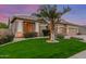 Lush front yard featuring a decorative palm tree with a light and shrubs at 6751 S Callaway Dr, Chandler, AZ 85249