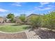 Serene backyard with artificial turf, mature trees, and well-maintained landscaping, creating a peaceful retreat at 7115 E Olla Ave, Mesa, AZ 85212