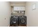 Laundry room with front loading washer and dryer, built in cabinets and shelf at 3116 W Folgers Rd, Phoenix, AZ 85027