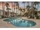 Community pool surrounded by palm trees and lounge chairs, perfect for relaxing and enjoying the sunset at 7350 N Via Paseo Del Sur -- # N108, Scottsdale, AZ 85258