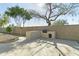 Backyard featuring a stone wall, built-in grill, and landscaped trees at 20802 N 74Th Ln, Glendale, AZ 85308