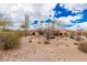 Expansive backyard with desert landscaping and a beautiful view of the home at 7013 E Summit Trail Cir, Mesa, AZ 85207