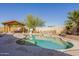 Backyard pool featuring a gazebo, a waterfall, and palm trees at 3524 E Derringer Way, Gilbert, AZ 85297