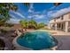An in-ground pool with rock features sits in a well-maintained backyard at 3524 E Derringer Way, Gilbert, AZ 85297