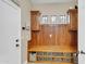 Functional mudroom with custom wood built-ins, storage bench, and cubbies at 4122 E Burnside Trl, Cave Creek, AZ 85331