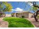 Lush backyard featuring manicured lawn, landscaping, and a covered patio perfect for relaxation and entertainment at 44 W Teakwood Pl, Chandler, AZ 85248