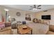 View of the living room featuring a ceiling fan and comfortable seating at 4720 E Flossmoor Cir, Mesa, AZ 85206