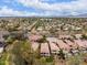 Stunning aerial shot of a residential area featuring lush trees, beautiful homes, and a pool at 7525 E Gainey Ranch Rd # 110, Scottsdale, AZ 85258