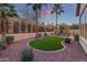 The landscaped backyard features a small artificial lawn area surrounded by mature trees, palms and shrubs at 21008 W Cora Vis, Buckeye, AZ 85396