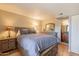 Comfortable main bedroom features wood floors, neutral colors, and an ensuite bathroom at 5877 N Granite Reef Rd # 1145, Scottsdale, AZ 85250
