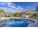 Backyard featuring a private pool with desert landscaping, cacti, and a blue sky above at 1157 W Desert Lily Dr, San Tan Valley, AZ 85143