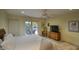 Bright bedroom featuring a ceiling fan, a dresser with a TV, and a door leading to the outside patio at 2637 E Beekman Pl, Phoenix, AZ 85016