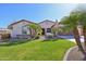 Well-manicured front yard with lush green lawn, palm trees, and charming curb appeal at 5779 S Penrose Dr, Gilbert, AZ 85298