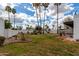 Expansive backyard featuring lush green grass, privacy fence, and mature palm trees creating a serene oasis at 115 E Piping Rock Rd, Phoenix, AZ 85022