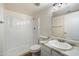 A functional bathroom features a shower-tub combination, toilet, and vanity, offering essential amenities at 12221 W Bell Rd # 215, Surprise, AZ 85378