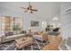 Comfortable living room featuring a ceiling fan, an open floor plan, and a dining area at 18823 N 41St Dr, Glendale, AZ 85308