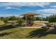 Community playground with covered play structure, swings, and mature trees offering shade and recreational activities for families at 21512 S 225Th Way, Queen Creek, AZ 85142