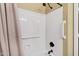 Clean shower with a grab bar, shower curtain, and soap dish at 2280 E Aloe Pl, Chandler, AZ 85286
