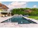 Relaxing backyard pool and patio area with umbrella, lush landscaping, and spa for ultimate relaxation at 7417 E Bonita Dr, Scottsdale, AZ 85250