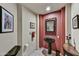 Powder room featuring a pedestal sink, decorative mirror and tile floors at 10567 E Fernwood Ln, Scottsdale, AZ 85262