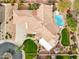 Aerial view of a private home showcasing the pool, patio, garden and gazebo at 11216 E Appaloosa Pl, Scottsdale, AZ 85259