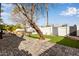 Paver patio leading to artificial grass yard with mature tree in a fully fenced backyard at 2632 E Mountain View Rd, Phoenix, AZ 85028