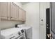 Laundry room featuring a side-by-side washer and dryer, upper cabinets, and a dark interior door at 7420 E Northland Dr # B101, Scottsdale, AZ 85251