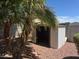 Backyard features a storage shed, palm trees, gravel landscaping, and block wall at 25798 W Miami St, Buckeye, AZ 85326