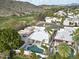 Stunning aerial view of home with backyard pool near golf course and mountain views at 4605 E Valley View Dr, Phoenix, AZ 85044