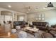 Spacious living room featuring comfortable leather sofas, stylish ottomans, and hardwood floors at 23217 N 22Nd Pl, Phoenix, AZ 85024