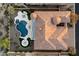Aerial view of the expansive backyard oasis including a pool, spa and outdoor kitchen at 2333 N 87Th Pl, Mesa, AZ 85207
