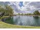 Scenic pond view with lush green banks, mature trees, and clear water, offering a tranquil neighborhood setting at 4576 E Waterman St, Gilbert, AZ 85297