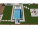 Aerial view of a backyard pool, showcasing lounge chairs, spa, and outdoor seating area at 7261 E Via Dona Rd, Scottsdale, AZ 85266