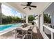 Relaxing covered patio with ceiling fan and large table overlooking the pool at 7435 E Corrine Rd, Scottsdale, AZ 85260
