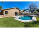 Backyard pool with patio, artificial turf, and drought resistant landscaping at 9631 E Palm Ridge Dr, Scottsdale, AZ 85260