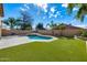 Backyard pool with patio, artificial turf, and beautiful landscaping at 9631 E Palm Ridge Dr, Scottsdale, AZ 85260