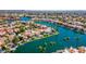 Aerial community view of lakefront homes, pools and boat docks at 10421 N 100Th St, Scottsdale, AZ 85258