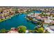 Gorgeous aerial view of homes nestled along winding canals, accentuated by lush landscaping at 10421 N 100Th St, Scottsdale, AZ 85258