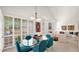 Dining area featuring large windows with shutters and bright blue chairs at 10421 N 100Th St, Scottsdale, AZ 85258