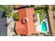 Aerial view of a single-Gathering home with a red tile roof, backyard pool, and desert landscape at 10563 E Bella Vista Dr, Scottsdale, AZ 85258