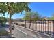 Quiet residential street view shows a fence, low-water landscaping, and homes in a peaceful neighborhood at 391 N San Ricardo Trl, Casa Grande, AZ 85194