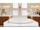 Bathroom with a large soaking tub, double sinks, and decorative windows at 10649 E Saddle Blanket Trl, Gold Canyon, AZ 85118