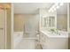 Elegant bathroom featuring a dual vanity, a soaking tub, and a separate shower for spa-like comfort at 14000 N 94Th St # 2144, Scottsdale, AZ 85260